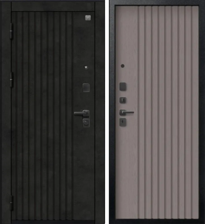 Дверь V-15 Черный муар + Бетон темный - Софт ясень грей DIS007351